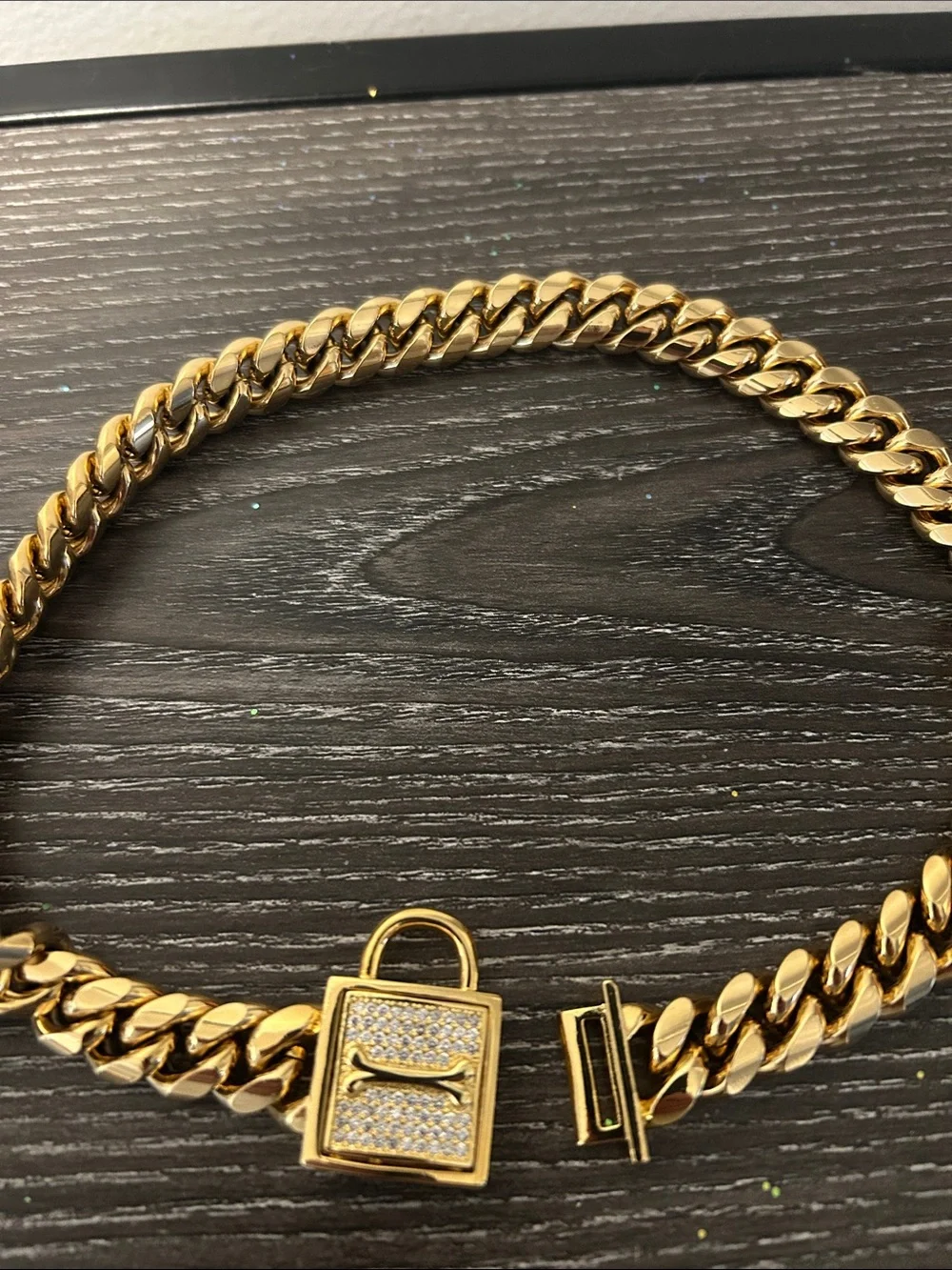 Chain dog collar with bling lock NIB